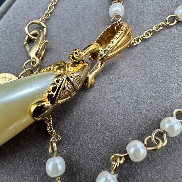 Vintage Nolan Miller Glamour Collection Gold Tone Faux Pearl Teardrop Necklace - Picture 7 of 15